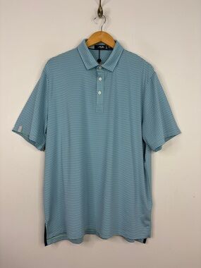 New RLX Ralph Lauren Polo Shirt Mens XL Green Blue Stripe Performance Golf
